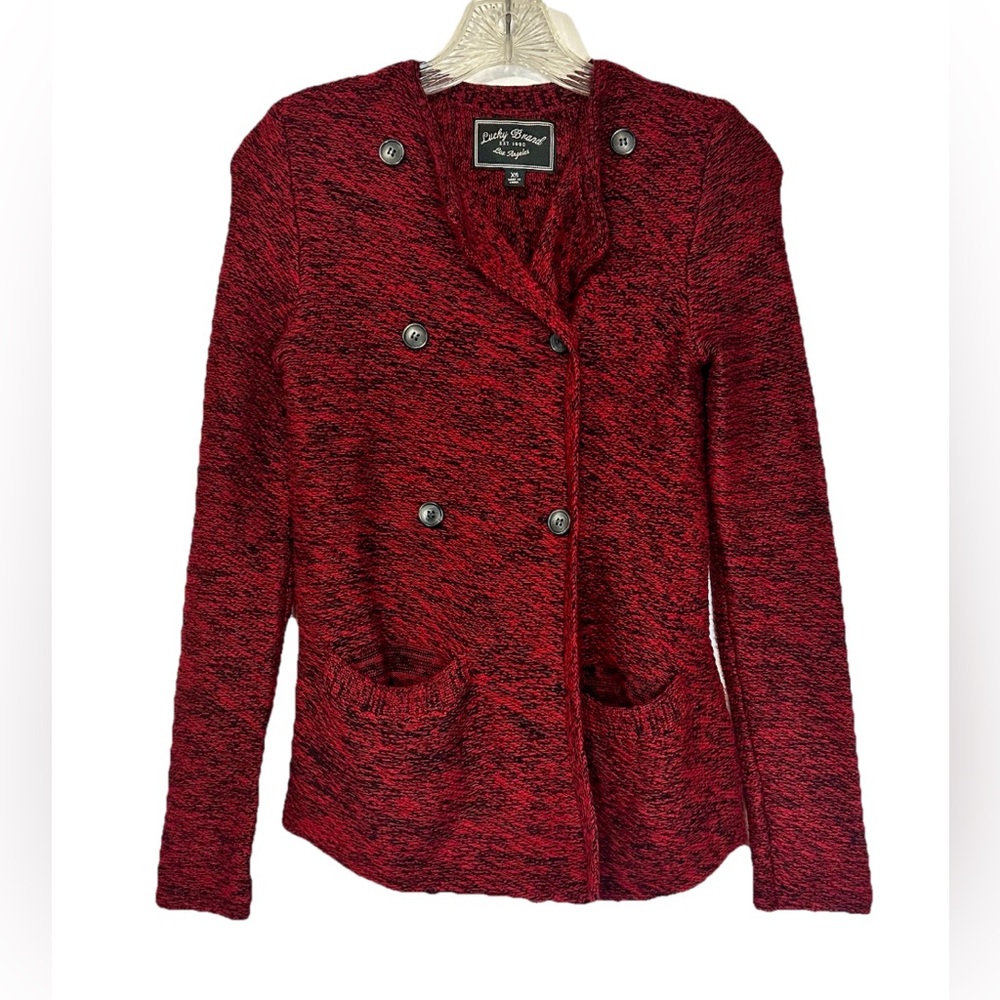 Lucky Brand Women Jacket Red Knit Double Breasted Pockets Dressy Casual Size XS
